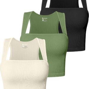 OQQ Women's 3 Piece Tank Tops Strappy Sleeveless Square Neck Stretch Tee Shirts Crop Camis