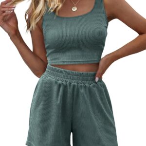 Trendy Queen Two Piece Summer Outfits Women Shorts Sets 2 Piece Sleeveless Matching Lounge Crop Top and High Waisted Shorts